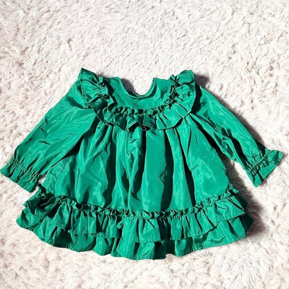 Vintage 80s Pageant Full Circle Ruffle Festive Christmas Dress Girls 2T Heritage